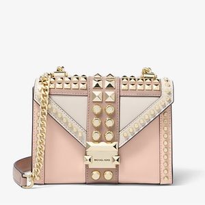 Whitney Small Studded Tri-Color Saffiano Leather Shoulder Bag